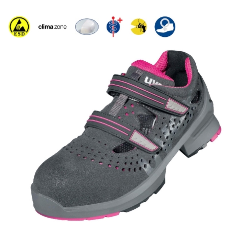 A sandália de segurança S1 SRC ESD UVEX 1 LADIES proporciona um elevado conforto e resistência em ambiente laboral.