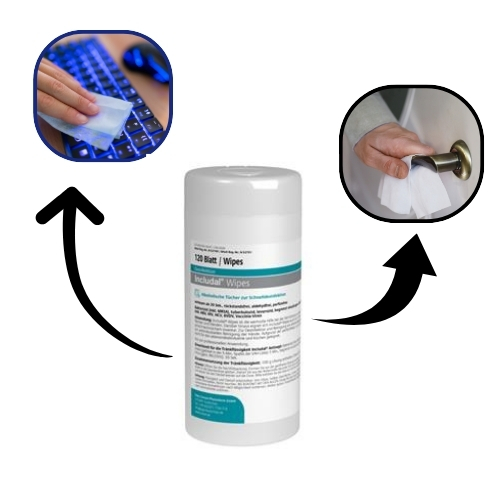 Toalhetes de desinfeção INCLUDAL WIPES para a eliminação de bactérias e fungos em superfícies e mãos.