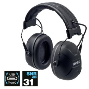 Abafador de ruído de cabeça uvex aXess one Bluetooth® ativo.