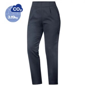 A calça para mulher da coleção 26 planet uvex tem de corte direito em algodão biológico e fibras de cânhamo com efeito refrescante na pele..