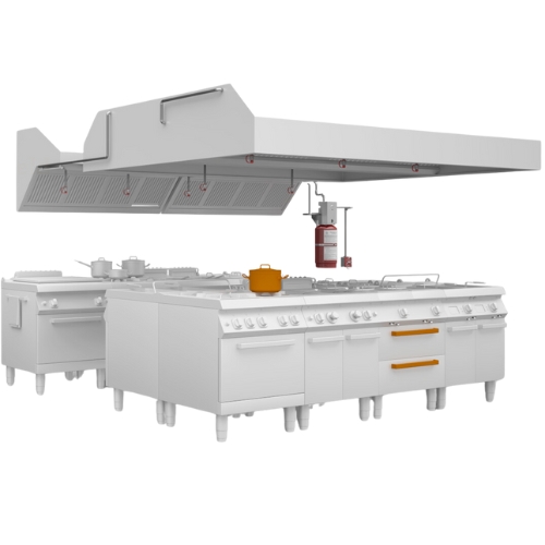 sistema de supressão de incêndios em cozinhas KitchenShield é um equipamento automático de extinção química húmida da série WCK.