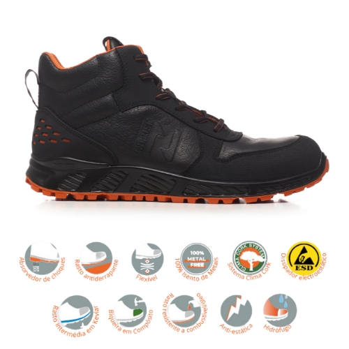 Bota de segurança S3 SRC ESD WRU Confidence 22 concebida com palmilha em titan antiestático com absorção de choques.