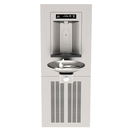 Estação de hidratação RIVIVE™ modelo 1001HSA.8 com fonte e dispensador de água para garrafas embutido e ativado por movimento.