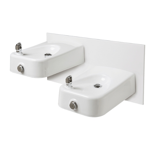 Fonte dupla de água Hi-Lo modelo 1501 sem obstáculos, resistente a vandalismo, conforme diretiva ADA para montagem na parede.