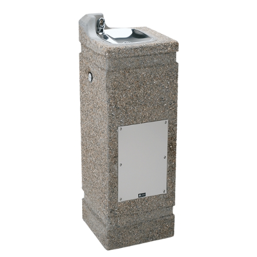 Fonte de água modelo 3121 de pedestal quadrado com acabamento em betão agregado.