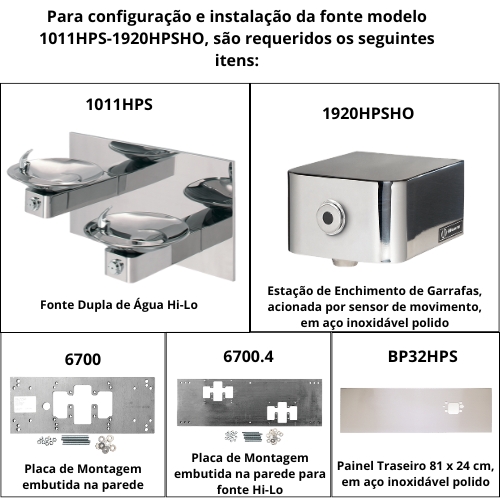 Fonte e dispensador de água modelo 1011HPS-1920HPSHO para montagem na parede.