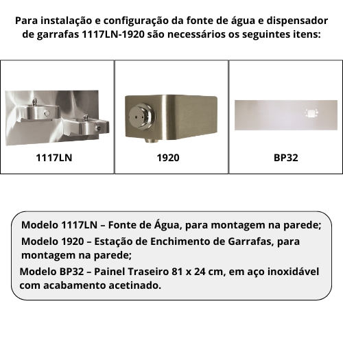 Fonte dupla de água Hi-Lo e dispensador para garrafas modelo 1117LN-1920 conforme diretiva ADA.