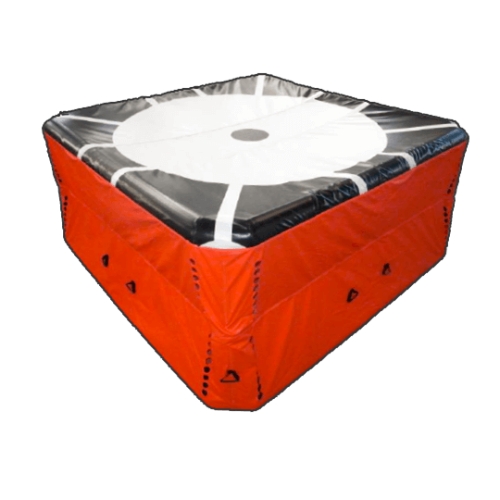 A Almofada de Salto MRC 16 garante resgates rápidos e seguros até 23 m, com alta estabilidade, fácil transporte e reposição automática após o salto.