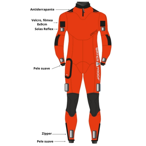 O fato semi-seco SD4 de cor laranja possui corte anatómico em 3D