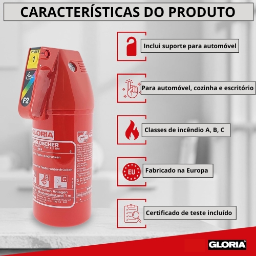 Características do extintor F 2 GM.