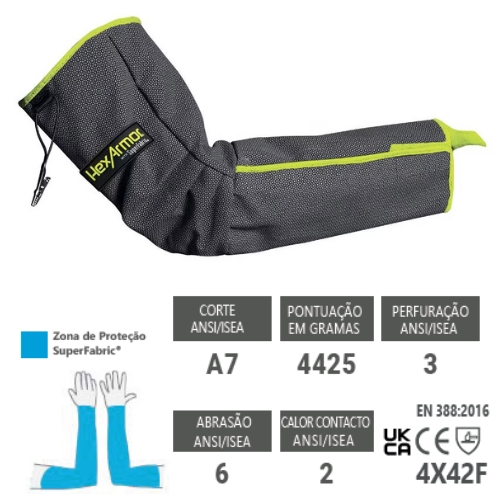 A manga de proteção 48 cm Hexarmor AS019S incorpora uma camada de material SuperFabric®.